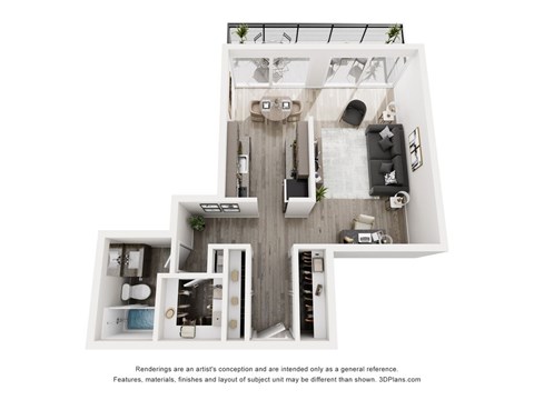 Floor plan for studio, 1 bath, 700 sqft